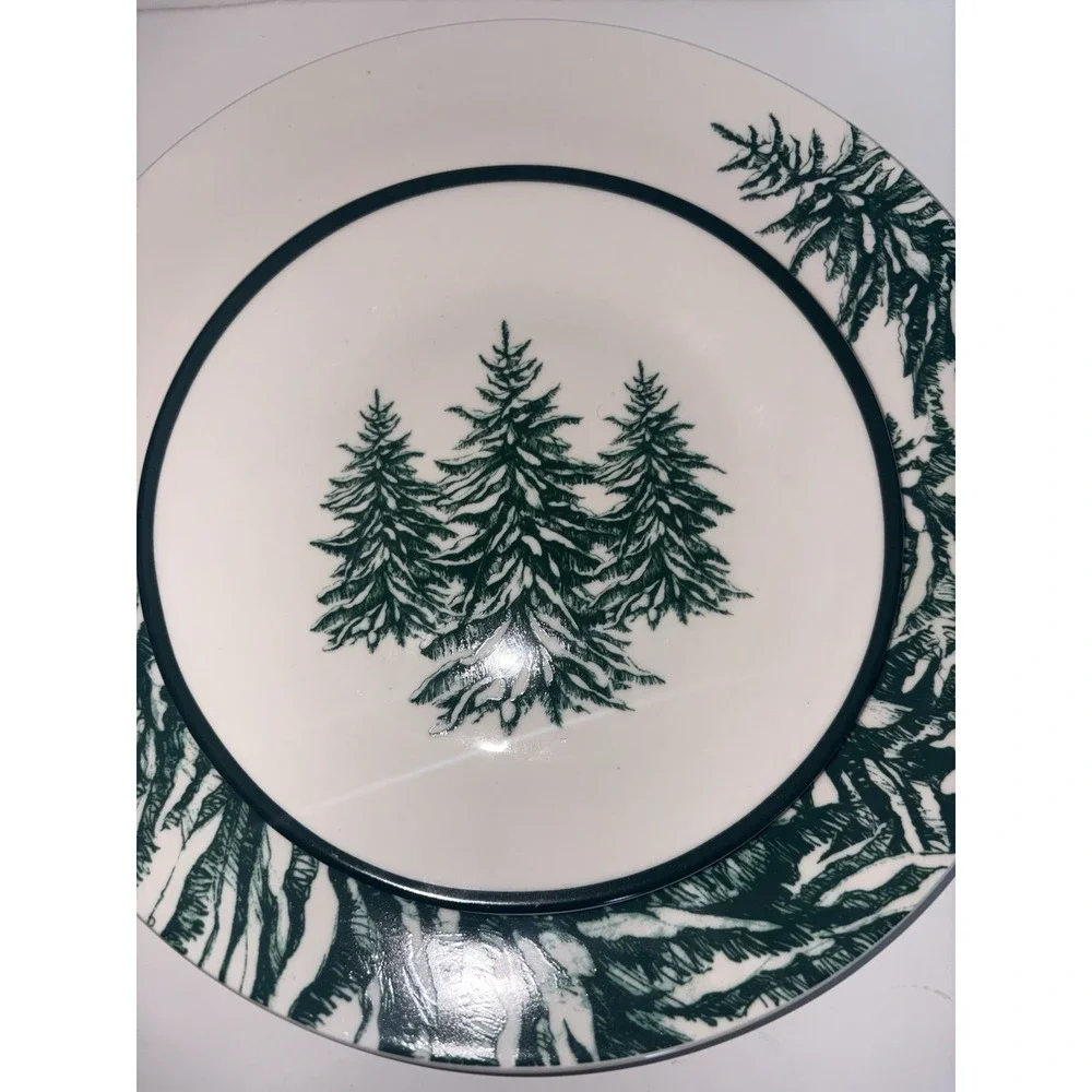 Royal Norfolk Evergreen Tree Christmas Dinner Salad Plates 10.5in Farmhouse